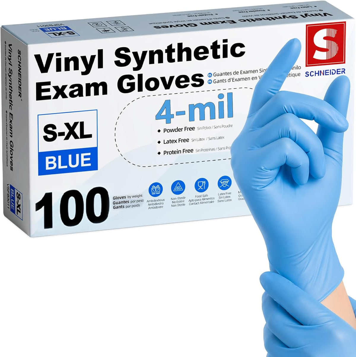 Medical Vinyl Synthetic Exam Gloves, 4 Mil, Latex-Free Disposable Gloves for Cooking, Cleaning, and Food Prep