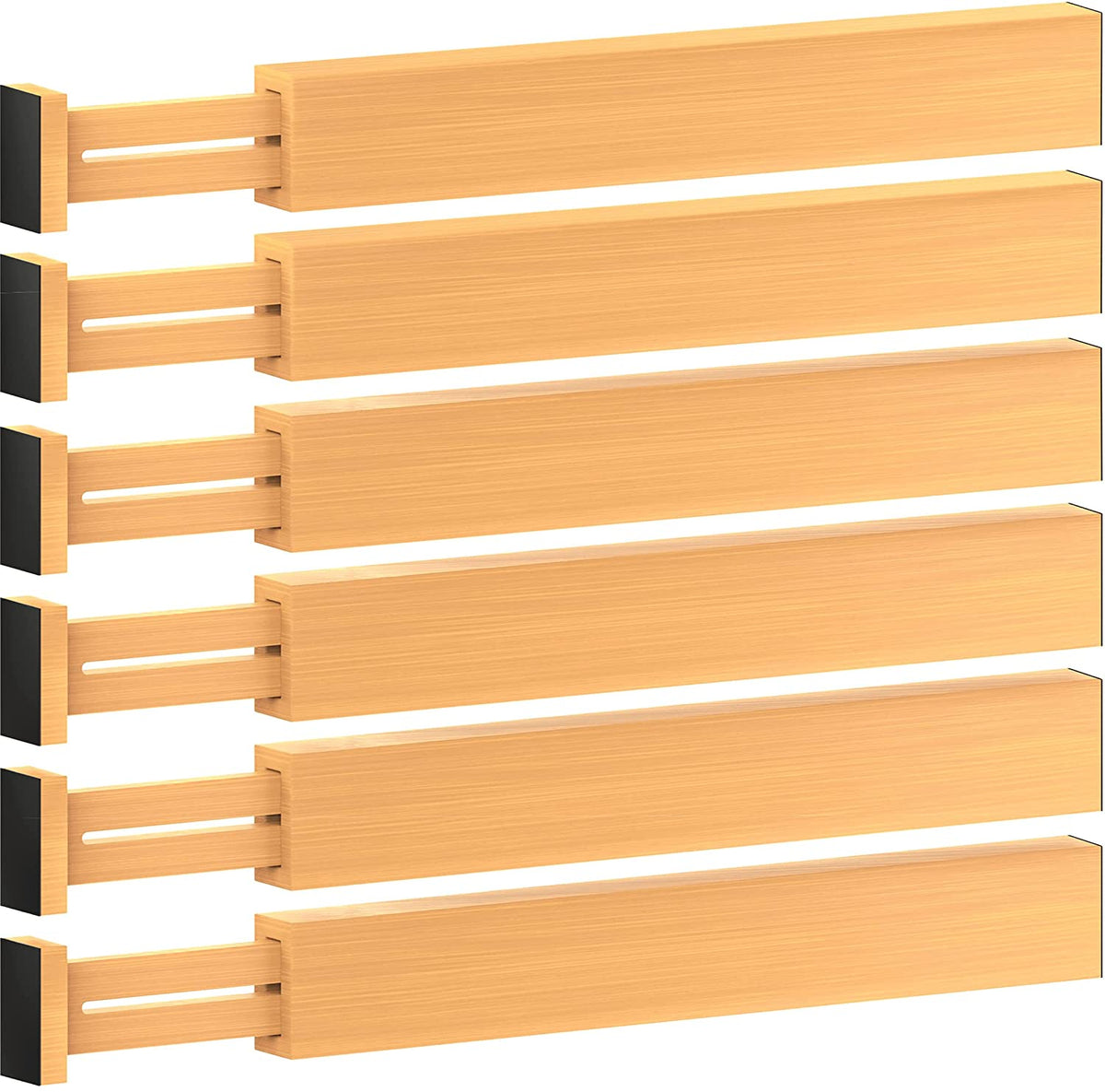 6-Pack Bamboo Drawer Dividers - 2.6 in High, Adjustable 16 to 22 in Expandable Drawer Organizers and Dresser Separators for Clothes, Bedroom, Bathroom, Kitchen, and Office Organization and Storage