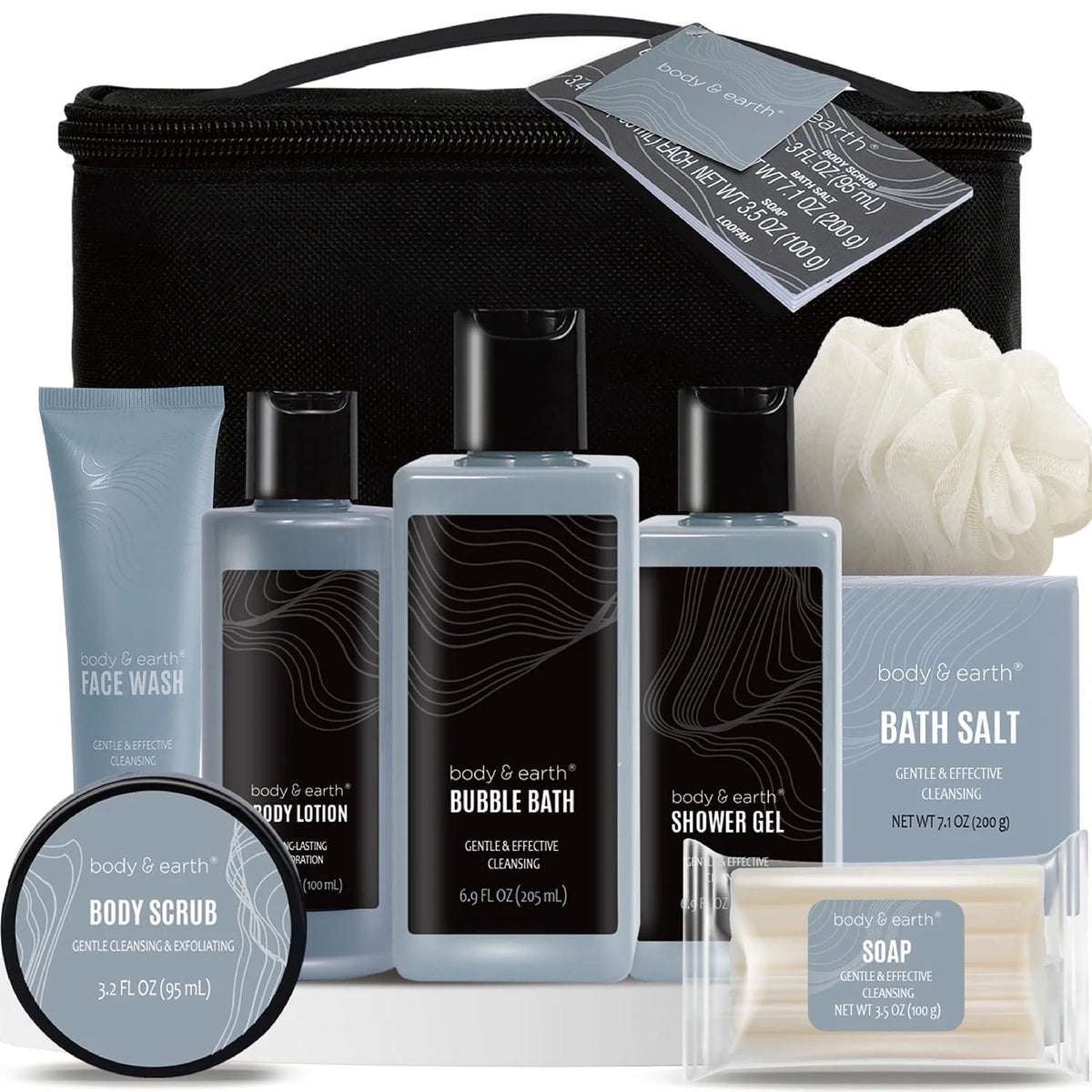 Bath Body Care Spa Gift Basket Sets for Men - 8 Pcs Luxury Leathers Scented Skin Self Care Kit Birthday Gifts for Him Grandpa