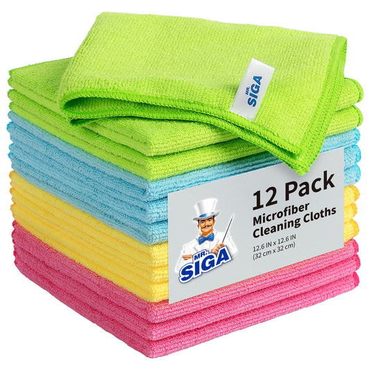 Microfiber Cleaning Cloth for Kitchen, Household & Car Cleaning, Pack of 12, Size: 12.6" X 12.6"