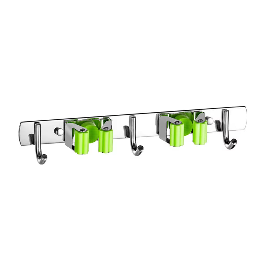GripLock™ Stainless Steel Wall Mount Mop & Broom Holder – Space-Saving Hook for Kitchen & Bathroom Organization